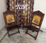 Embossed Hand Painted Mango Wood Chairs and Table set-MK001TCS