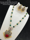 Victorian American Diamond Stone and Agate  Beads with Pearl Mala - SAY001PM