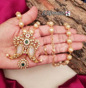 Shakthi , elegant matt gold finish Tiger Nail Pendant Design Pendant with Pearl chain for women -SAY001TNP