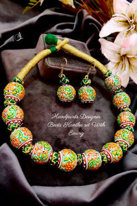 Premium Quality Handprints Handmade Beads Designer Kantha set with Earrings-PAL001RB