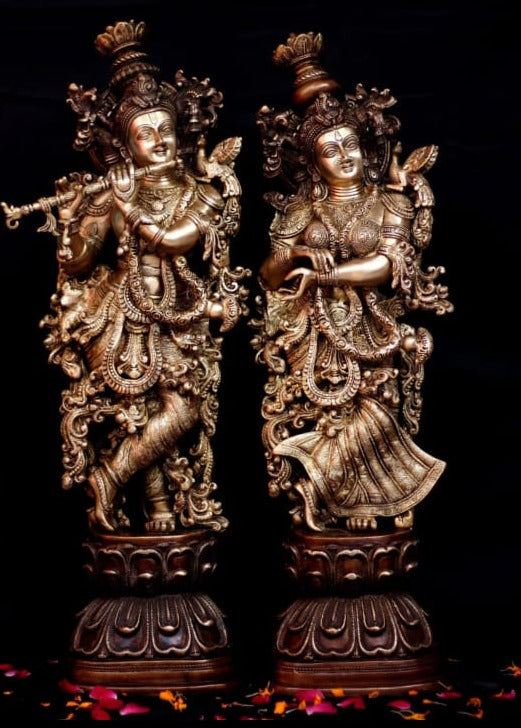 Vanamalini   , Beautifully Carved Intricate  work Radha Krishna Statue in Brass - DEVA001RKB