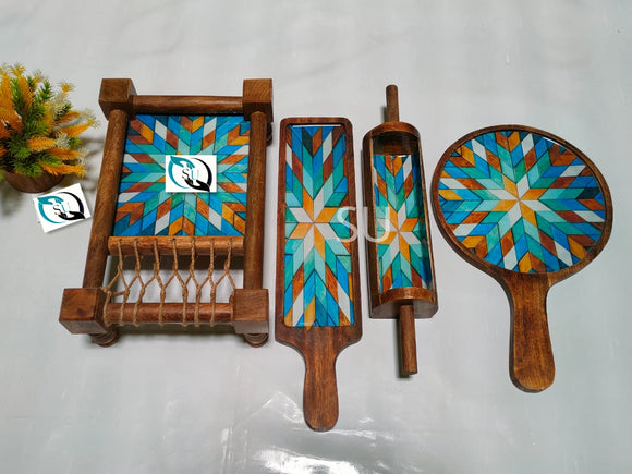 Mango Wood Khatiya / Khaat Platter Set Multipurpose dinnerware and Serving Pieces-MK001KPF