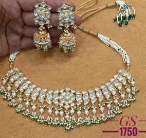Sahara , Gold finish elegant Jadau Kundan Necklace Set for Women-NEER001JKD
