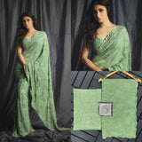 Bollywood celebrity Mouni Roy inspired Light Green Sequins Saree for Women-SS001MR