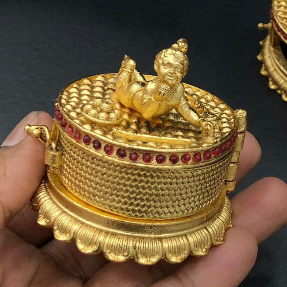 Bal Gopal Antique Gold Finish Cute Sindoor Dabbi for Women - SAY001BGL