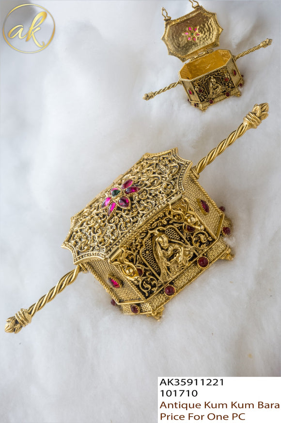Suhag  ,Antique Gold Finish Elegant Sindoor Dabbi / Sindoor Cheppu / Kumkum Box -LR001KCC