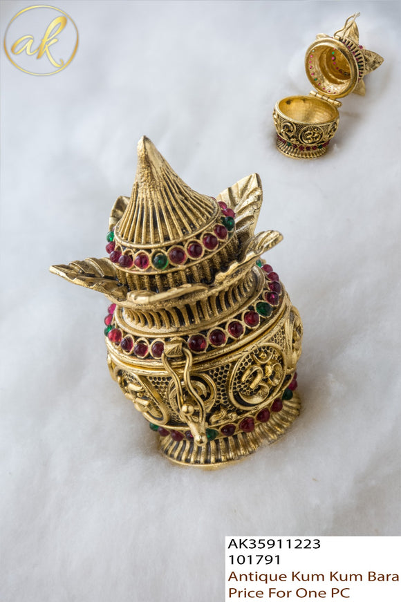 Mangal Kalsha  ,Antique Gold Finish Elegant Sindoor Dabbi / Sindoor Cheppu / Kumkum Box -LR001KCD