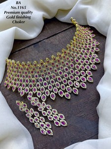 Pink  stone studded Premium Quality Gold Finish Choker Necklace Set for Women-LR001CSP