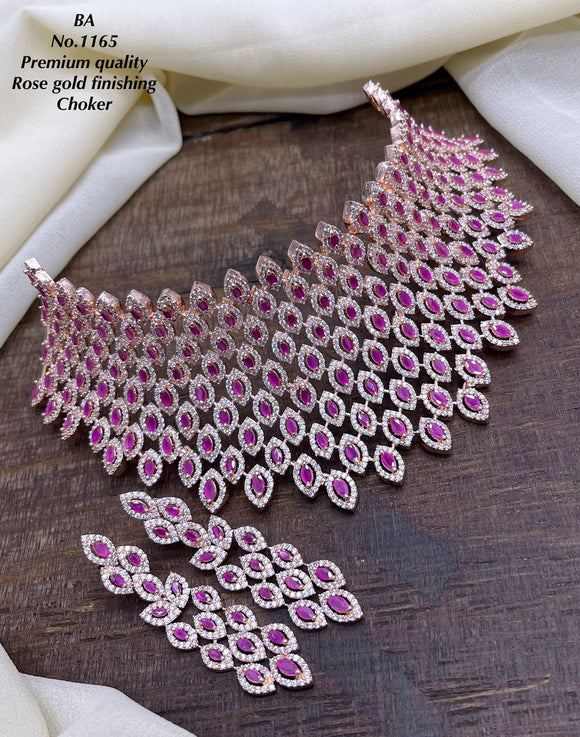 Pink  stone studded Premium Quality Rose Gold Finish Choker Necklace Set for Women-LR001RGP