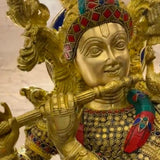 Radhamadhava , Beautifully Carved Intricate stone work Radha Krishna Statue in Brass - DEVA001RK