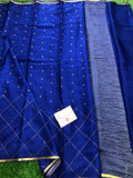 Indigo Blue Mysore Crepe Silk Saree with Swarovski Crystal work-PDS001MSBL