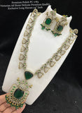 Aaliya , Premium Quality Victorian Finish Amercian Diamond Silver Finish Long Necklace Set -SAYLNSB