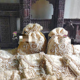 "RE EXCLUSIVE" The Ethereal Beauties  Potlis made in Raw Silk delicately Hand-embroidered with Milky White Pearls-DIPTI001PWP