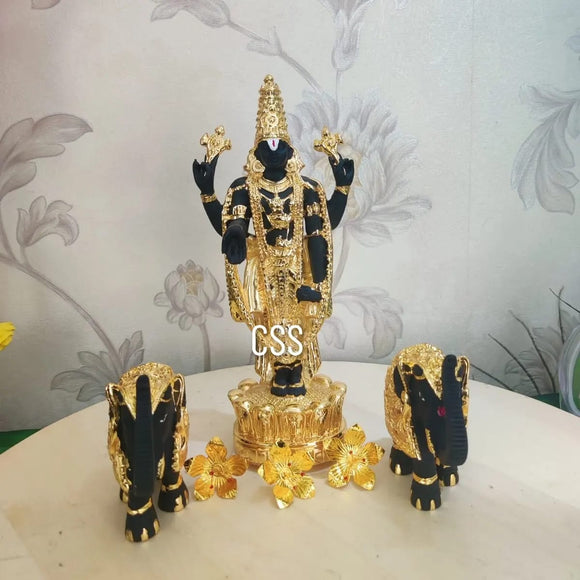 Gold  Plated Balaji with elephants  and Mandaralu Combo for Puja-CZY001SBG
