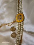 Yellow Amelia , Trendy Kundan Necklace Set with  Three Layered Pearls for women -LR001PCY
