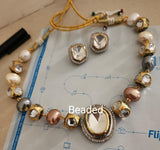 Amelia , Trendy Kundan Necklace Set with Tri color pearls for women -LR001TCP