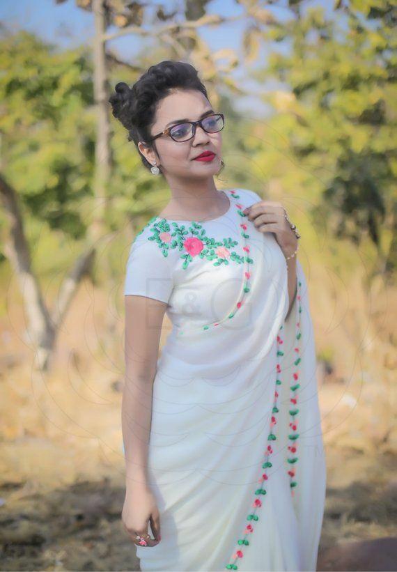 Beautiful White Embroidery Designer Saree.