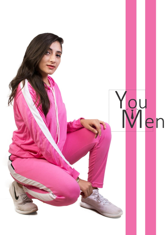 Cotton interlock Pink  stretchable Tracksuits for Women
