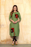 GREEN PURE COTTON KURTI WITH PANT WITH NATURAL VEGETABLE PRINT