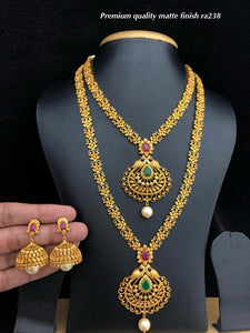 Matte finish Gold Necklace Set  with Double Chain for Women