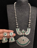 Oxidised  Double Peacock Silver Necklace Set