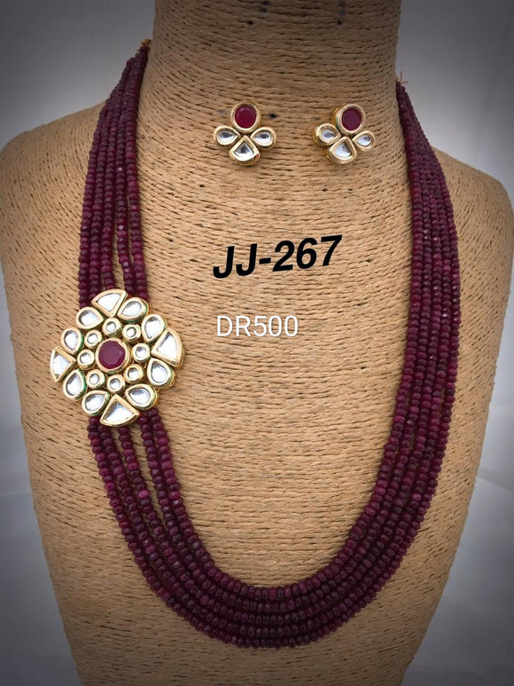 Precious Stones Necklace Set With Side Brooch Pendant and Earrings