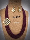 Precious Stones Necklace Set With Side Brooch Pendant and Earrings