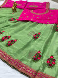 Green and Magenta Rangoli Silk Saree