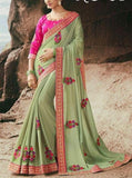 Green and Magenta Rangoli Silk Saree