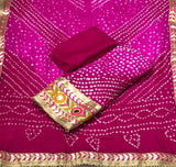 Real Handmade Bandhani Art Silk Suit Material