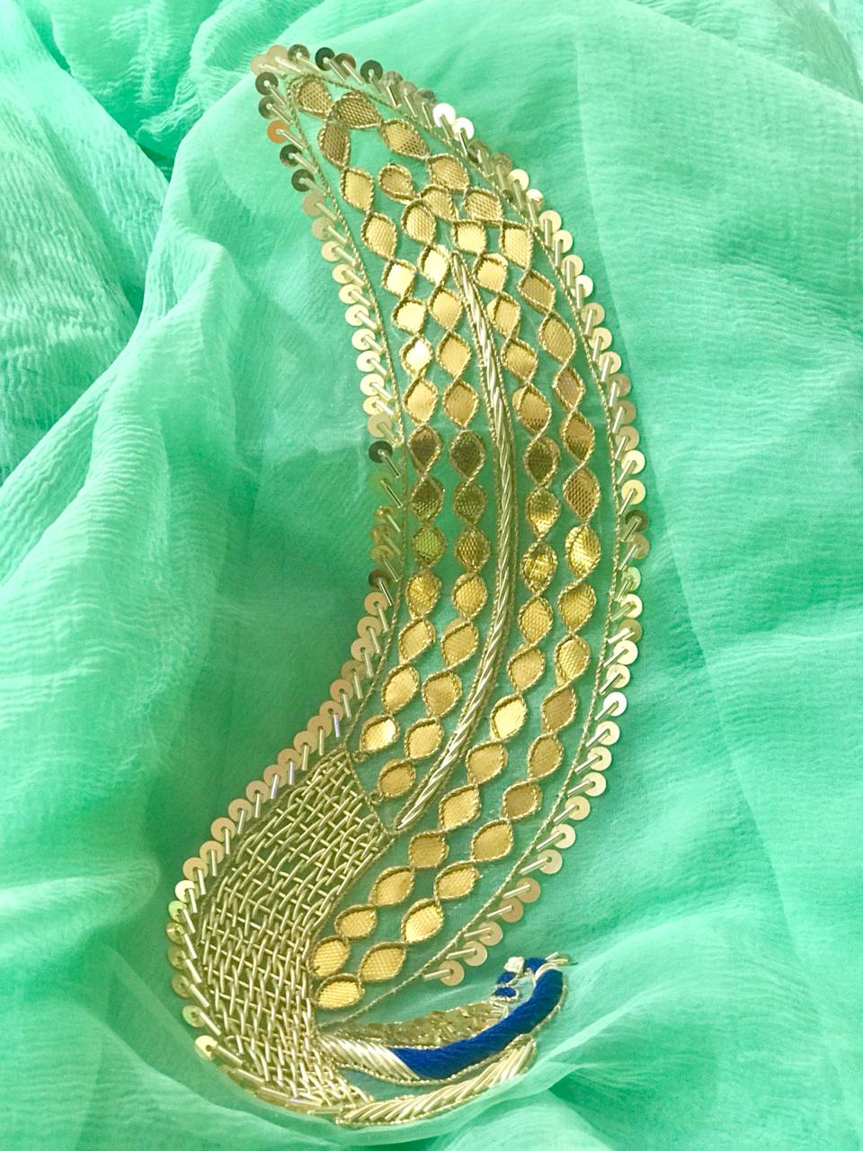 Green Mor wali pure Diamond Chiffon Saree