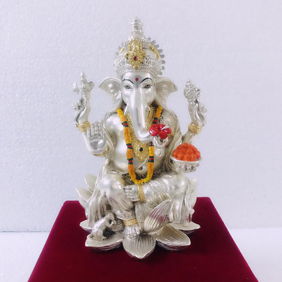 999 Silver Plated Antique Matt Finish Lord  Ganesha
