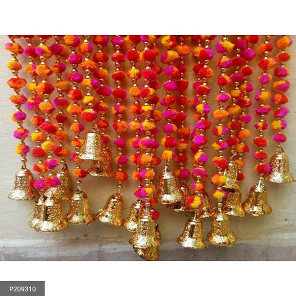 Pompoms hangings with Golden Beads and Bells
