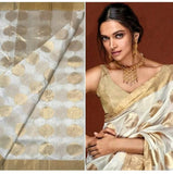 Golden Leaves in Cream Chanderi Saree