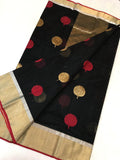 Black Chanderi Silk and  Cotton Saree with Golden Borders