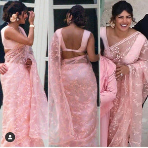 Pink Organza Priyanka Chopra Style Saree