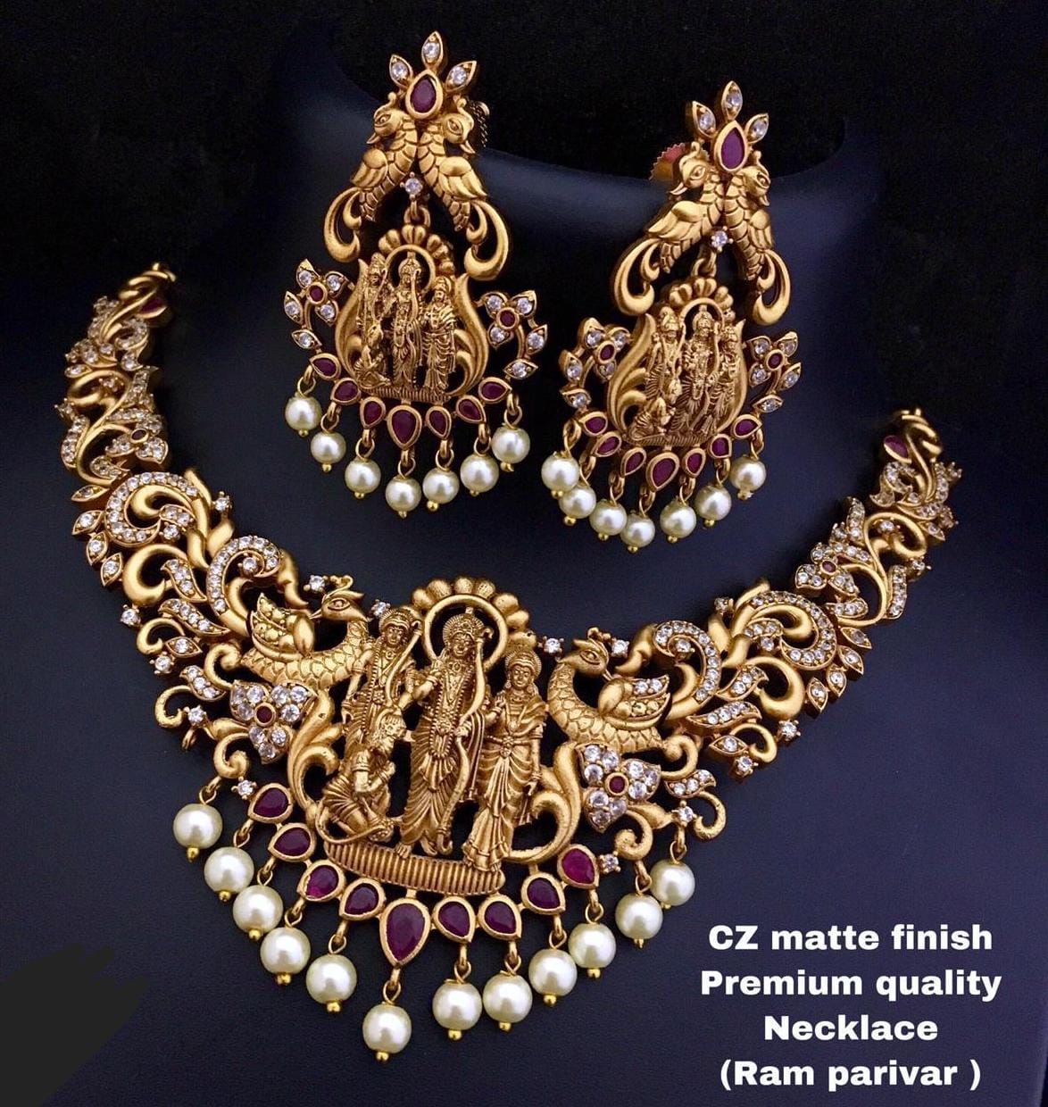 fcity.in - Grand Premium Matt Gold Ramparivar Jhumka Earrings With Ruby  Emerald