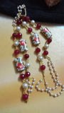 Chain with pearls and handpainted porcelain beads