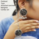 Oxidised Earrings with attached ear Chain and Matching mangTikka