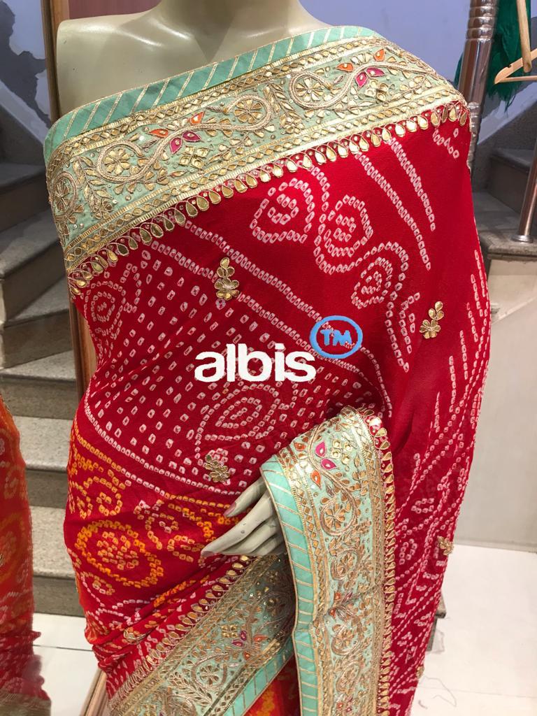 PURE CREPE BANDHEJ SAREE www.soosi .in