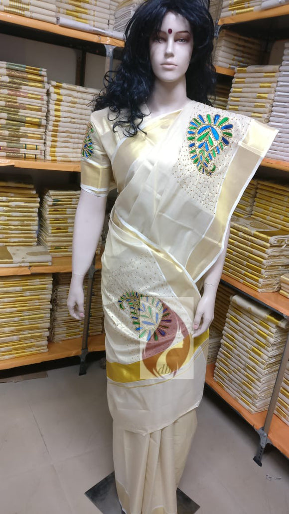 Designer Gold tissue kerala saree with blouse