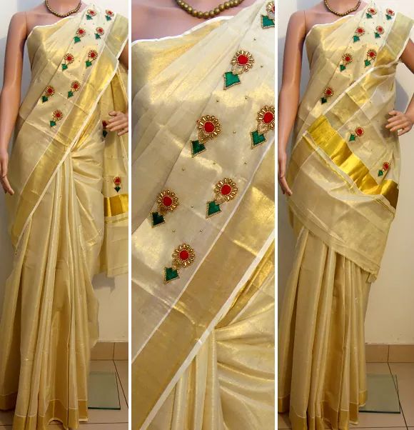 Golden Tissue Designer Kerala Saree