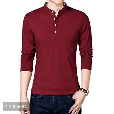 Maroon Cotton Solid Henley T-Shirt