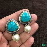 Turquoise Triangle Natural Stones with pearl  Earrings