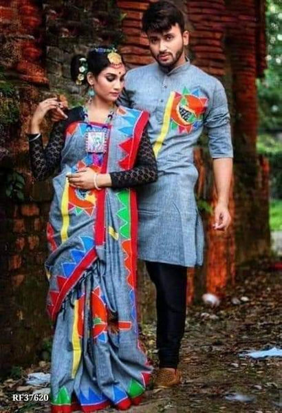 Buy Fashionable Dhupian Silk Saree & Punjabi Couple Combo Dress Set 58 -  Ofuronto