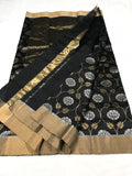 Pure Black Chanderi silk saree with floral magic