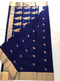 Indigo blue chanderi silk cotton saree