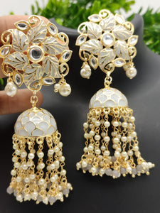 Meenakari jumka with pearls