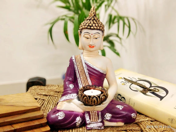 Handcrafted Meditating Blessing Buddha with  Tealight Candle