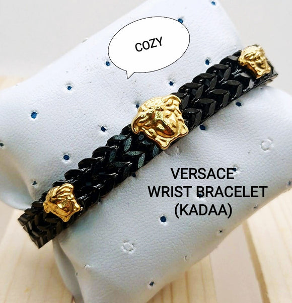 Men's Gold Bracelets - Black Leather Engraved Bracelets - Custom Bracelets